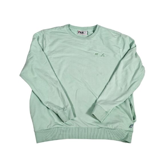 Fila Embroidered Sweatshirt Size 2XL Green Crewneck Pullover Cotton Blend - Picture 1 of 10